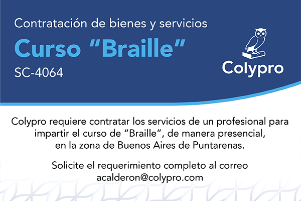Oferta de contratación por servicios profesionales de Curso de braille